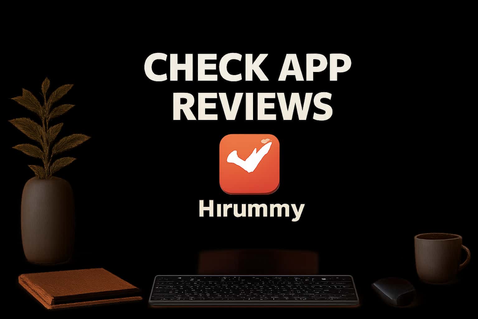 Scene depicting reviews of the Hirummy app with a modern aesthetic.