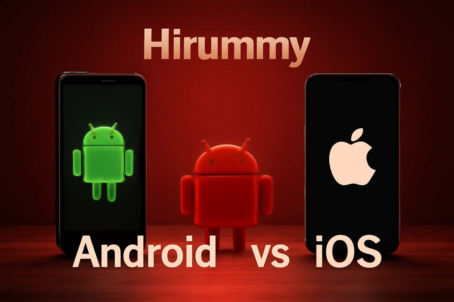 Illustration showing Hirummy app options on Android and iOS devices.