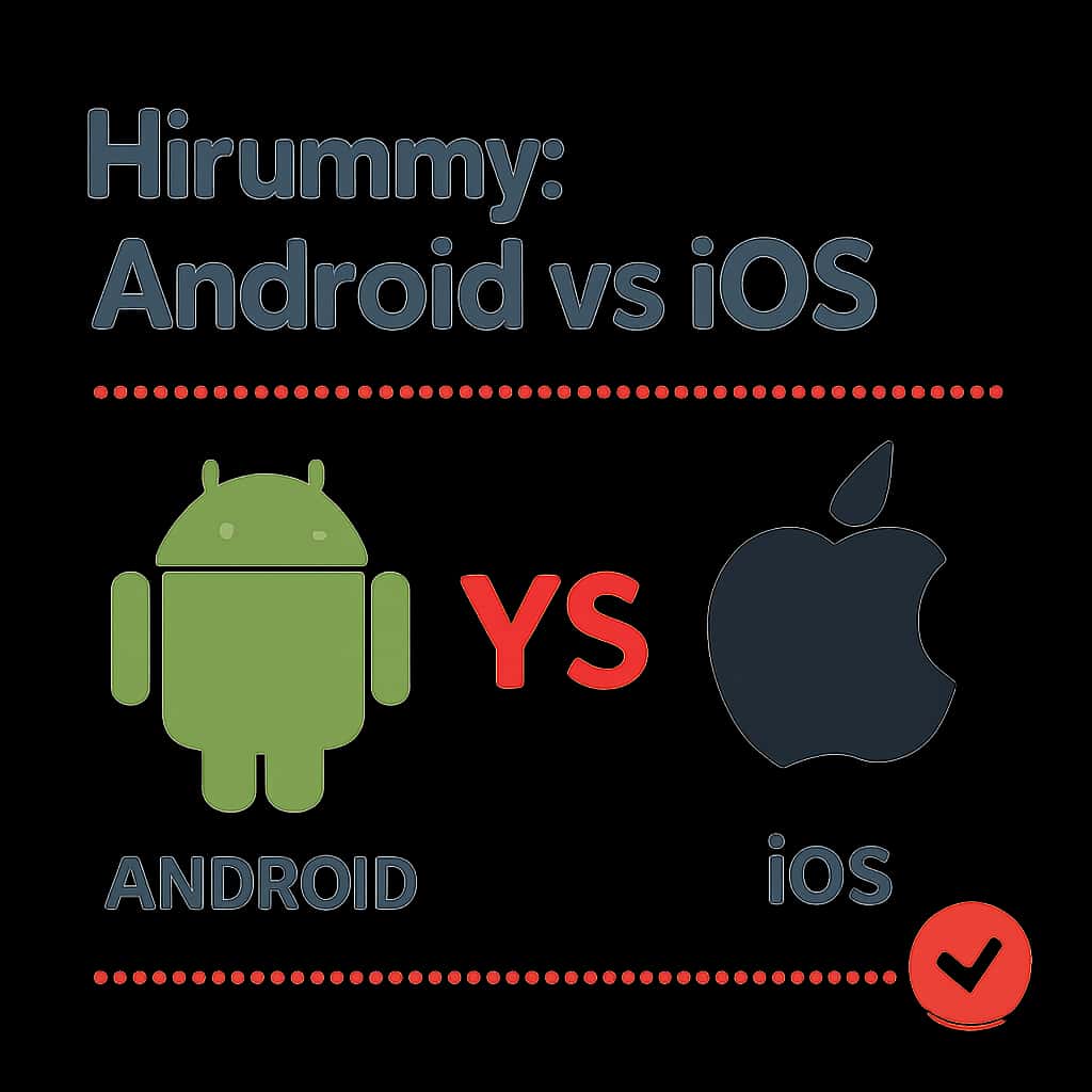Diagram comparing Hirummy app features on Android and iOS.