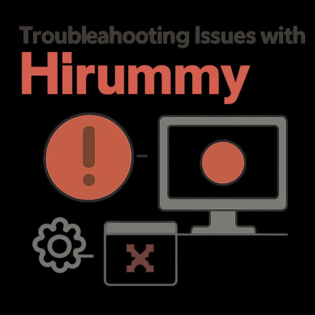 An educational diagram showcasing common troubleshooting steps for the Hirummy app.