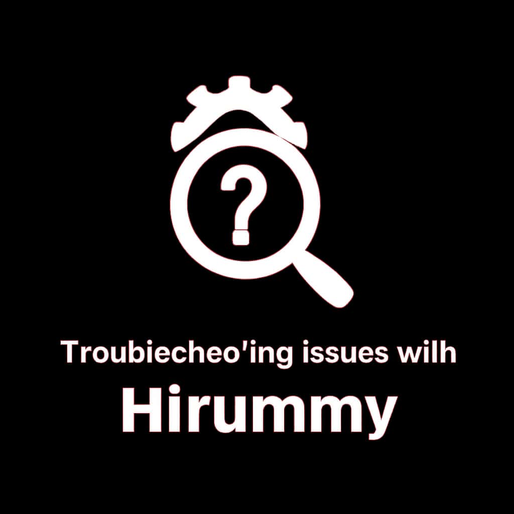 A professional badge design illustrating the troubleshooting guide for Hirummy.